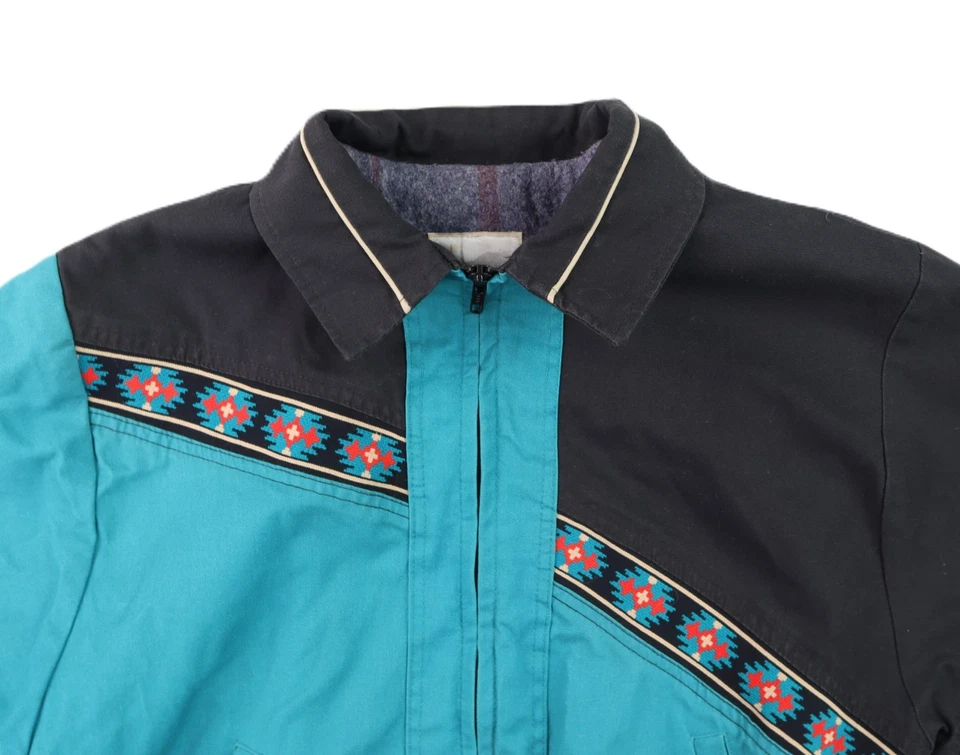 Chaqueta Manta Azteca De Colección Express Riders EE. UU. Para Hombre M L 42 Teal Bomber Santa Fe Foto 3 de 4