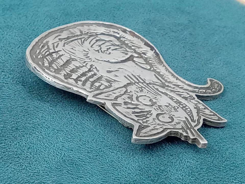 Great ! Large Artisan Made & Signed Sterling Silver Cheshire Cat Jewelry Pin - Image 3 of 4