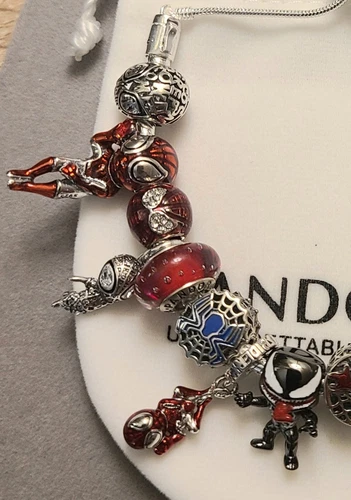 Pandora Adjustable Charm Bracelet With Charms Marvel Spiderman Theme NWOT - Picture 3 of 3