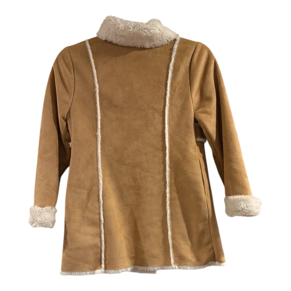 GYMBOREE Girls Soft Tan  Faux Fur Lined Trim Coat SZ M 7-8 - Image 2 of 4