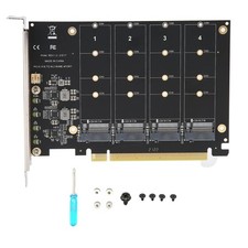 4 Port NVMe PCIe x16 Card, Adapter for 4x M.2 SSDs 2230/2242/2260/2280, 32Gbps