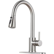 Brushed Nickel Kitchen Faucet Pull Down Sprayer 3 Spray Modes 360 Swivel SUS 304