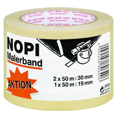 NOPI Malerkrepp 3-er Pack 2 x (50 m x 30 mm) + 1 x (50 m x 19 mm), beige