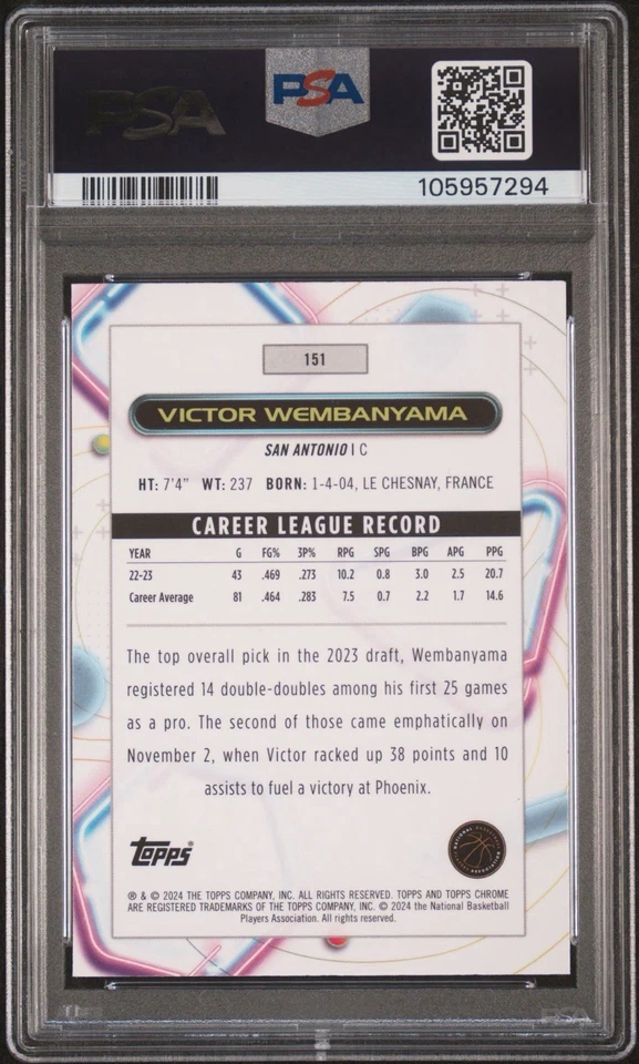 PSA 10 Victor Wembanyama RC 2023-24 Cromo Cósmico GEMA COMO NUEVO Bajo POP! Foto 2 de 3