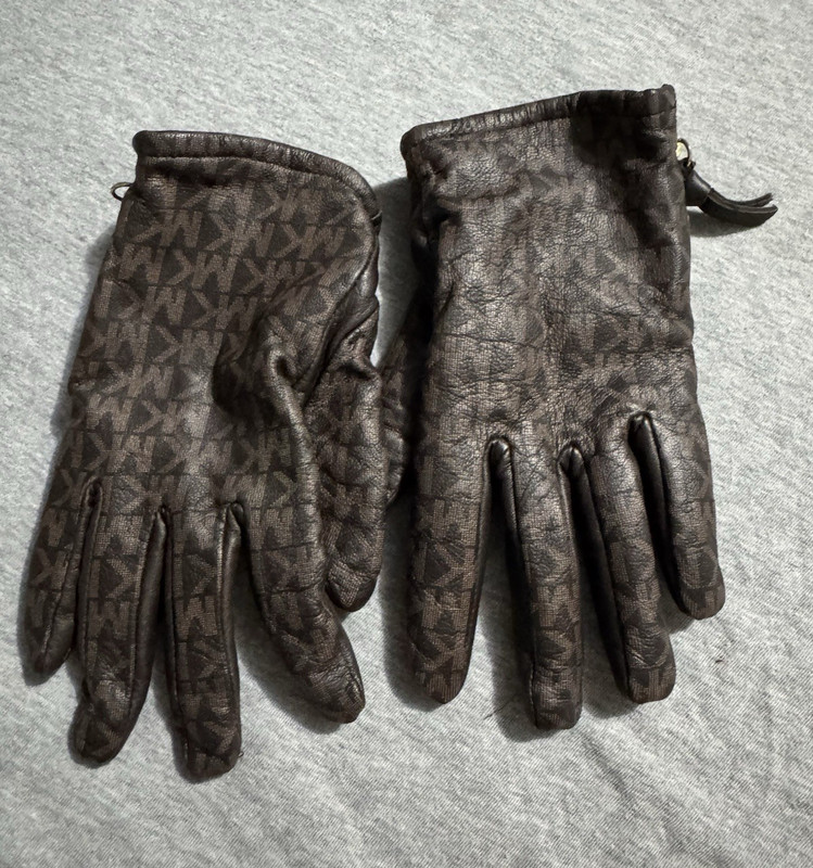 Michael Kors Women’s M Leather Logo Gloves Black/Brown Wrist Zip Cuff