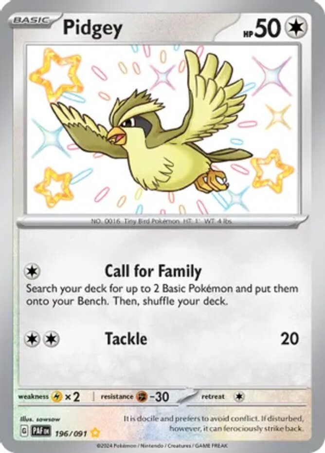 NM-Mint Pidgey - 196/091 - Shiny Rare Pokemon Paldean Fates