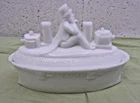 White Milk Glass Covered Candy Dish Uncle Sam Battleship  Early 1900's