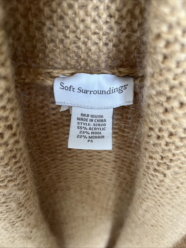 Cárdigan largo plumero tejido abierto dorado suéter top cálido pequeño para mujer Foto 3 de 4