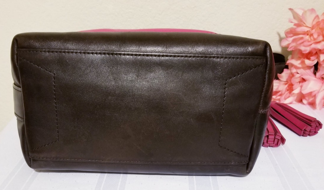 COACH VINTAGE Hot Pink Navy Brown LEATHER SHOULDER BAG N. H1294-19995 HANDBAG image 7
