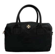 Tory Burch City Satchel Purse Handbag Black Leather Logo