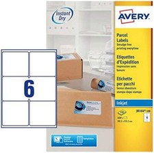 Image of Avery Self Adhesive Shipping Labels, 6 Labels Per A4 sheet INK JET 100 Sheets