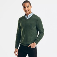 Nautica L133306 Mens Green V-Neck Navtech Long Sleeve Sweater Size M