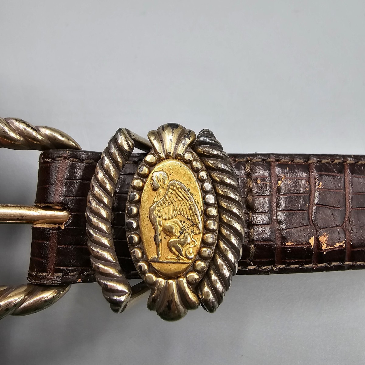 Brighton Museum Collection Belt M 30 Croc Leather Pegasus Angel Medallion Brighton Museum Collection Womens Belt Sz M Pegasus Coin  main image 4
