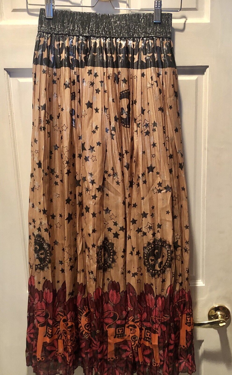 Anna Sui Lion In The Sky Metallic Maxi Skirt In Blush Multi Sz M View 2