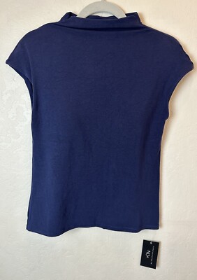 NWT Klassy Network Mock Neck Brami Top Cap Sleeve Navy Blue Built In Bra Size XL