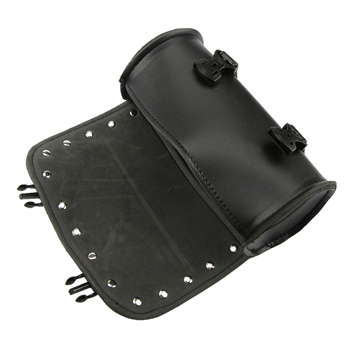 Leather Roll Barrel Saddle Bag For Motorcycle Handlebar Tool Storage Bag Black