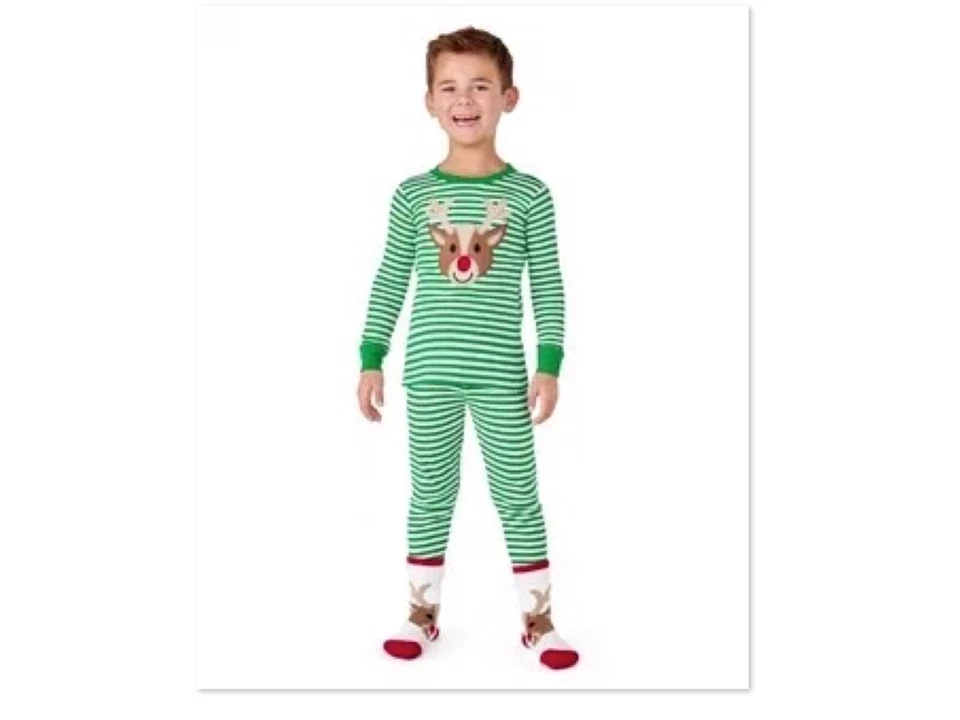Pijama Gymboree Unisex Talla 7 Reno Gimmies Rayas Verdes Vacaciones Nuevo con Etiquetas Niño Niña Foto 2 de 2