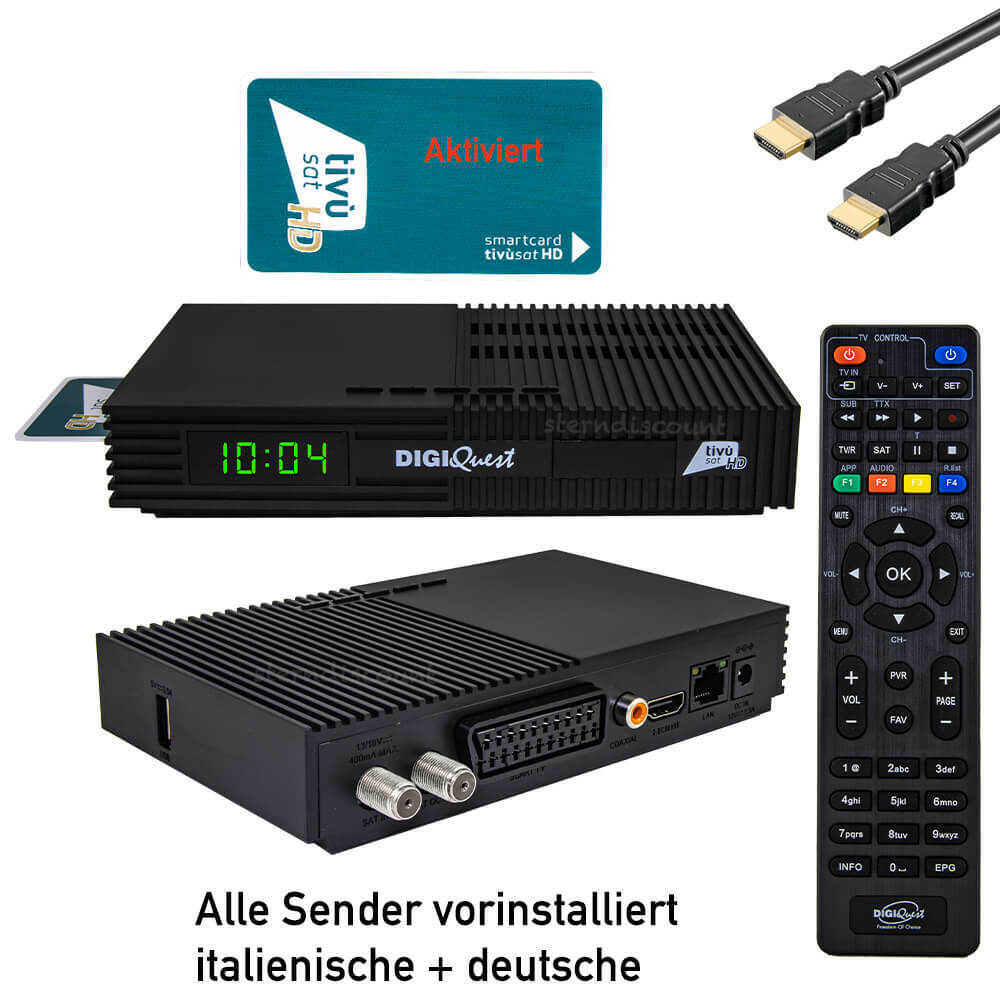 Tivusat HD Receiver mit Karte aktiviert ✅ DigiQuest Ti9 SAT DECODER Tivu ON RAI