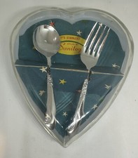 Vintage Sanitoy Spoon Fork Baby 1st Set Stainless Steel