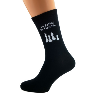 I'd Rather be Playing Chess with Piece Image Design Printed Mens Black Socks