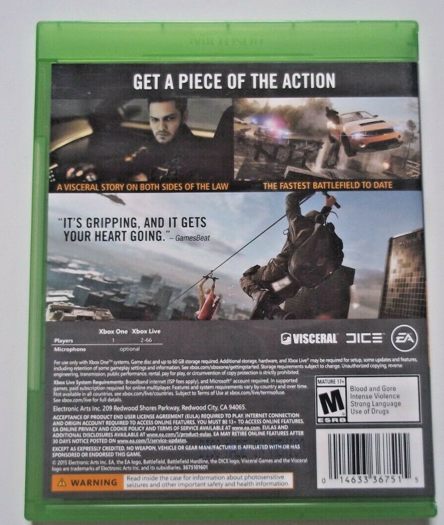 BATTLEFIELD HARDLINE - XBOX ONE Game Disc & Case - Rated M BATTLEFIELD HARDLINE - XBOX ONE Game Disc & Case - Rated M