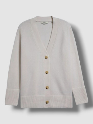 $446 Vince Womens White Wool/Cashmere Ribbed V-Neck Cardigan Sweater Size  XXS
