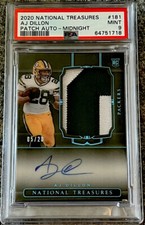 2020 AJ Dillon RC National Treasures Midnight Black RPA Rookie Patch Auto PSA 9