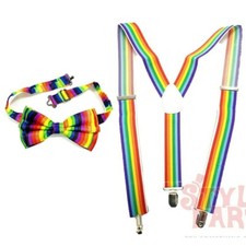 Gay Pride Braces and Dicky Bow Tie Fancy Dress Party Rainbow Wedding Colour