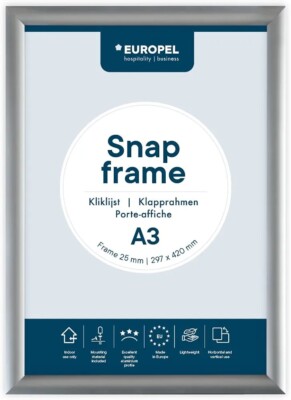 EUROPEL Schnapprahmen A3, 25 mm | Aluminium eloxierte Konstruktion & Blendschutz...