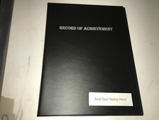 RECORD OF ACHIEVEMENT PVC FOLDER IN BLACK LEATHER LOOK PVC- SILVER + YOUR NAME
