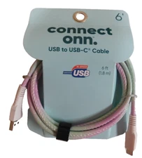 Onn USB To USB-C Glitter Cable-Purple & Mint 6FT