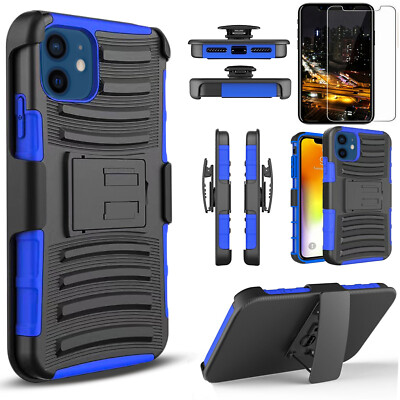 For iPhone 12 Case /12 Pro Max/12 Mini Phone Cover Heavy Duty + Tempered Glass