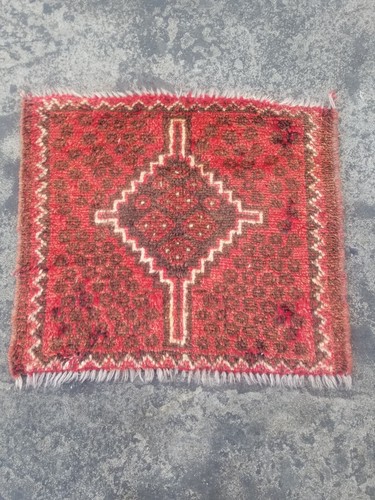 Distressed Vintage Traditional Handmade Afghan Wool Multicolor Rug 32x27 inches