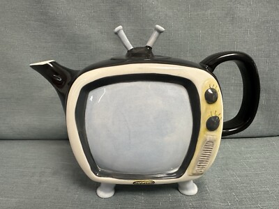 Large Vintage Blue Sky TV Set Ceramic Teapot