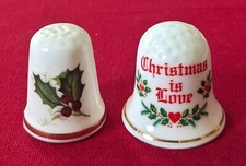 2 Christmas Sewing Thimbles House of Goebel England & Creative Circle Bone China