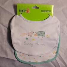 Happy Go Fluffy "Early Riser" Baby Bibs 2 Count Ages 0-12 Months
