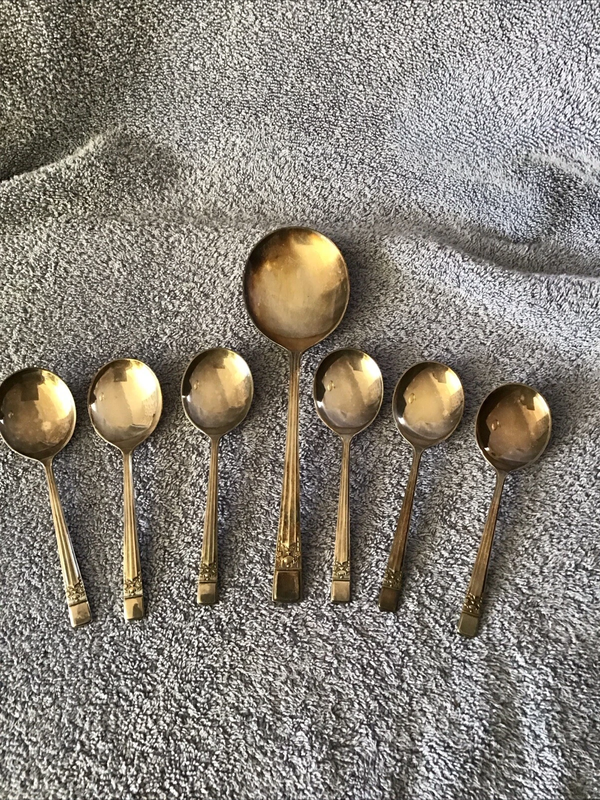 Vtg Lot 7 Sheffield Silver Plate Soup Spoon BONUS SERVING SPOON England Set