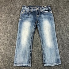 Miss Me Jeans Girls Size 14 Capri Embellished Cross Rhinestone Denim