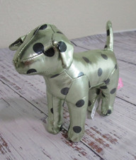 PINK Victoria  s Secret Metallic Green Black Polka Dots Stuffed Dog 8" Long