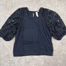 Dolan Anthropologie Blouse Womens S Black Lace Puff Sleeve Feminine Capsule