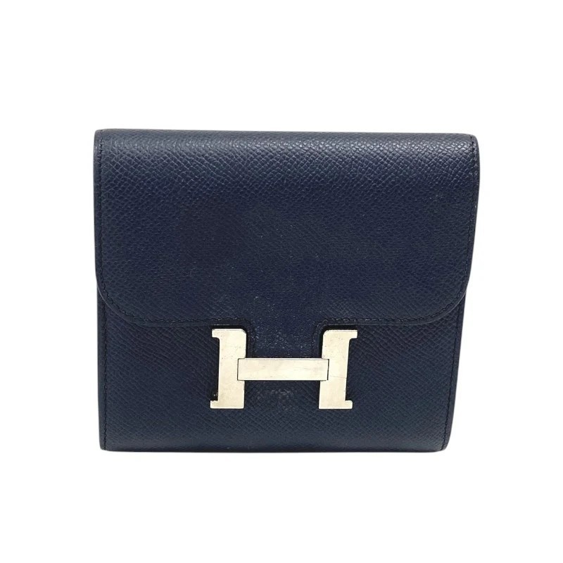 HERMES Constance Wallet C Stamp Blue Indigo × Tosca SHW Epsom from Japan #0390