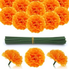 Hananona Pcs Marigold Flower Heads Bulk, Silk Marigold with Stems 50 Orange
