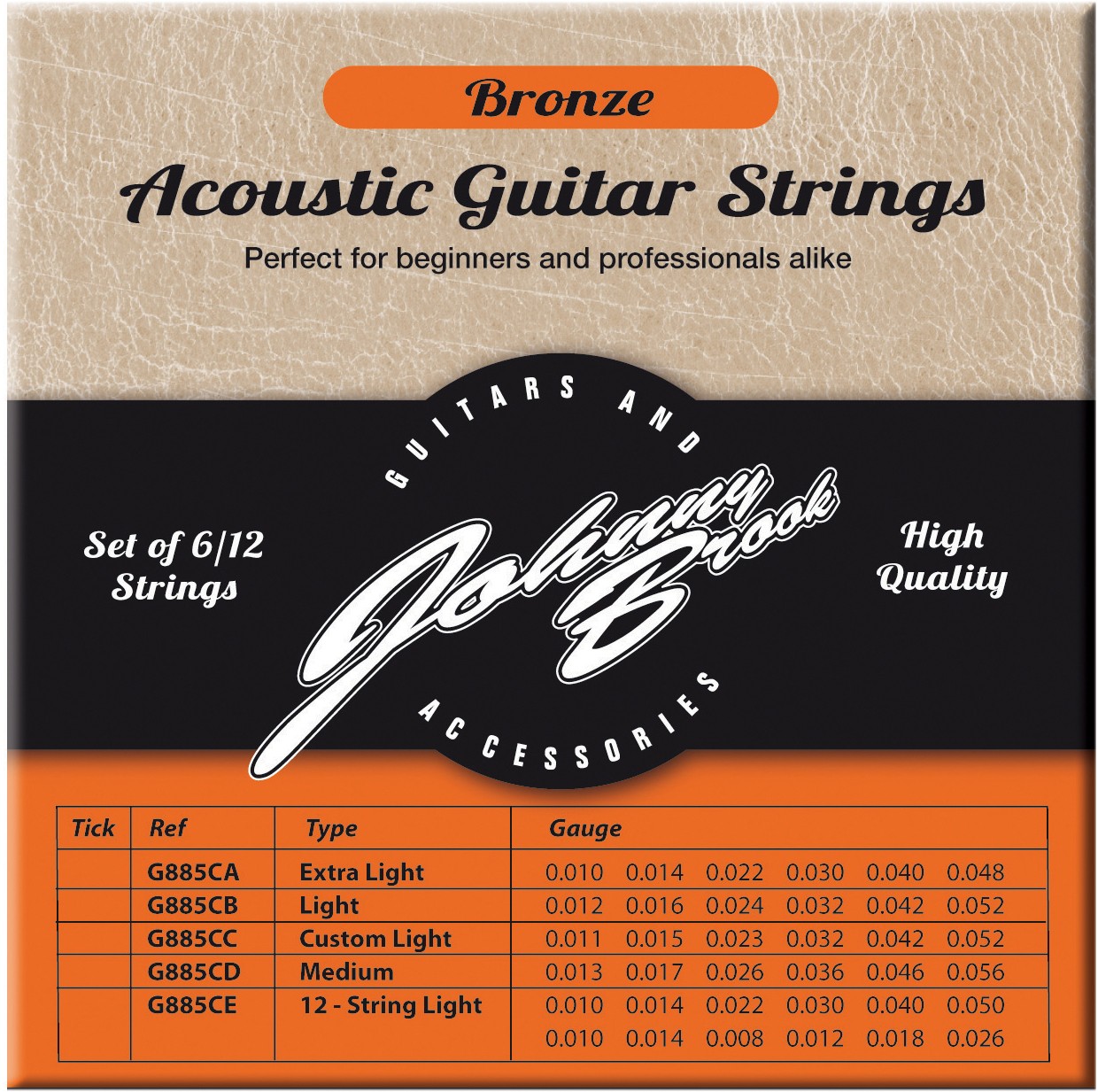 Acoustic Guitar Strings Set of 6 Custom Light