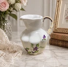 Vintage Fenton White Milk Glass Violets In The Snow Pitcher 8” Tall