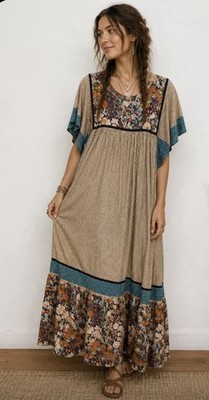 Vintage Hawaiian Style Mumu Maxi Dress 60 s 70 s Patchwork Multi Fabric