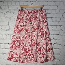 Loft Paisley Button Pull On Midi Skirt Front Silt Tango Red Cotton Blend Size M