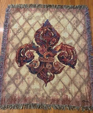 Paul Brent FLEUR De LIS ORNATE TAPESTRY BLANKET Throw Lattice Boho French Saints