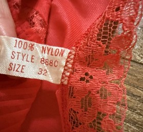 Vtg Chic Lingerie Co Cherry Red Pleated Lace Slip Dress Sz 32 (xs) *flaw*