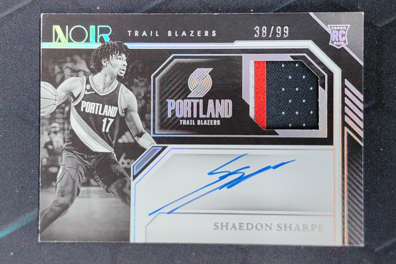 2022-23 Panini Noir Shaedon Sharpe Rookie Patch Auto Black White RC /99 #330