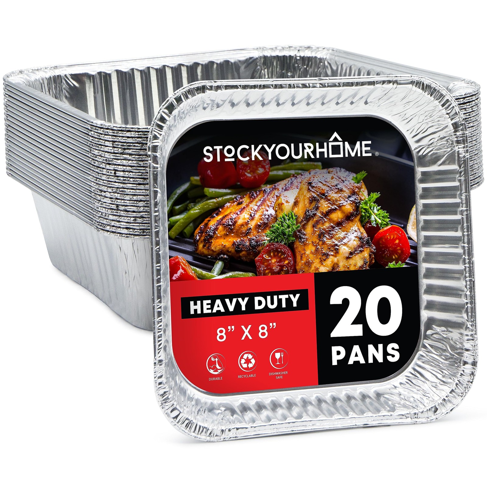 Stock Your Home 8x8 Foil Pans 20 Pack 8 Inch Square Aluminum Pans